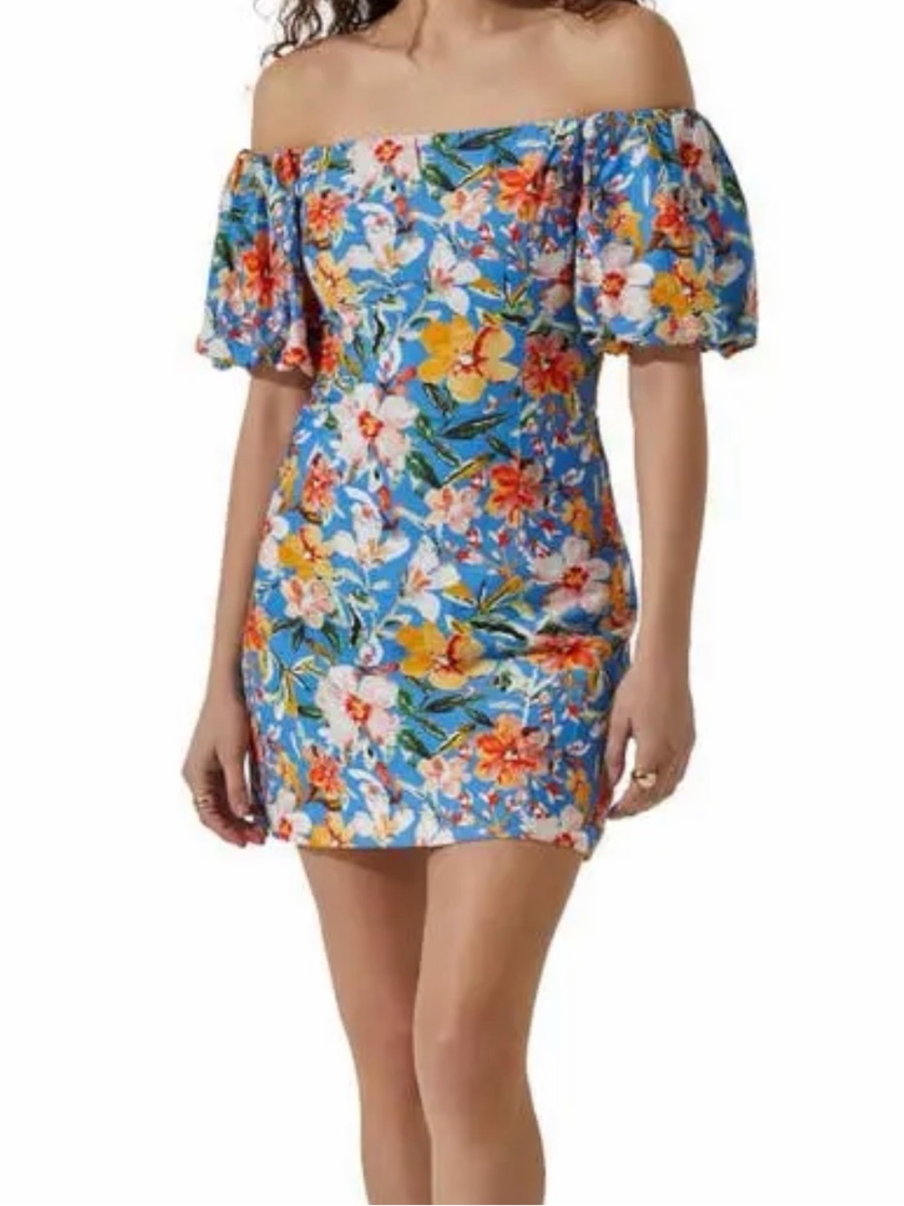 Astr Blue Floral Off-Shoulder Mini Dress